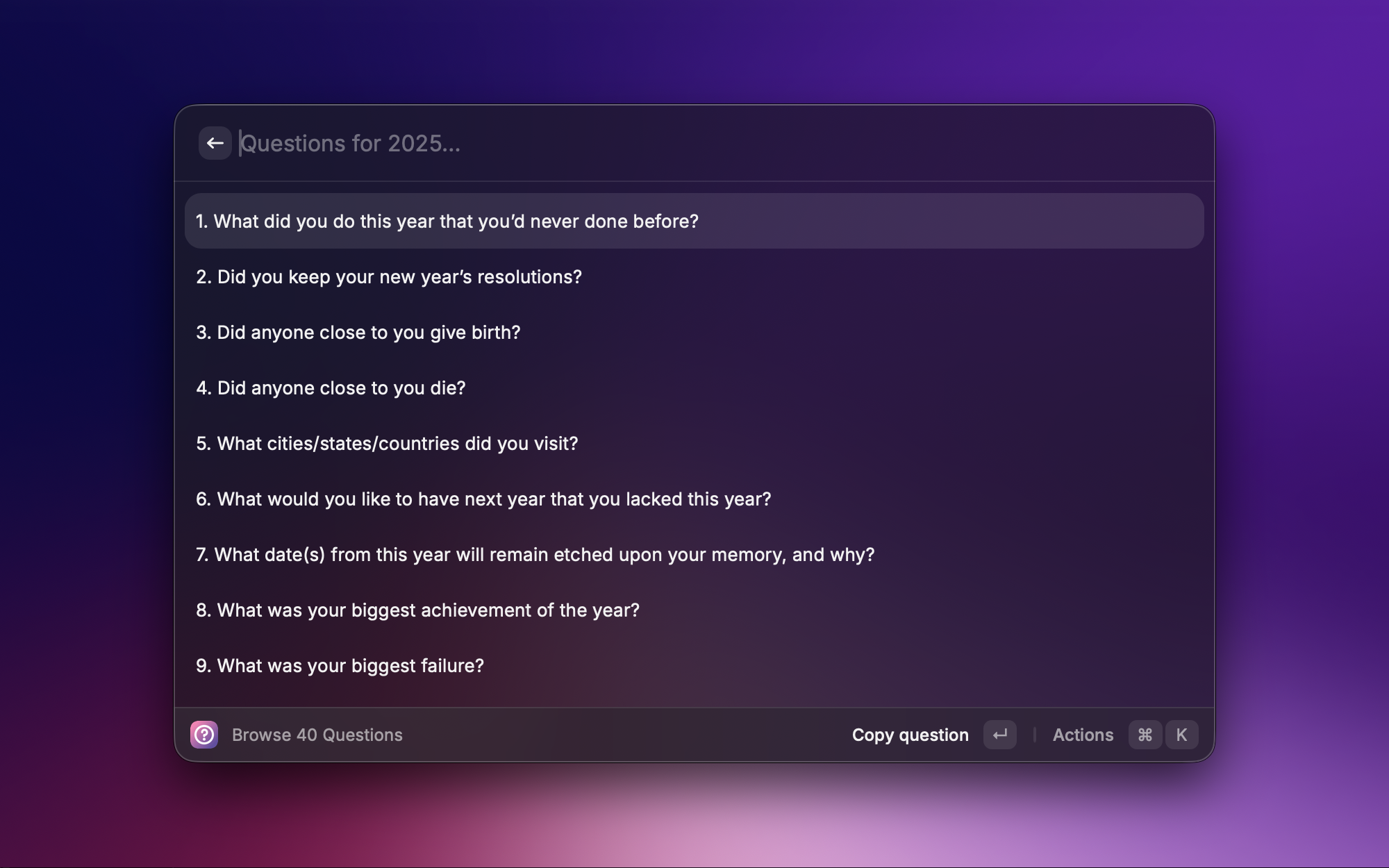 40 Questions Extension