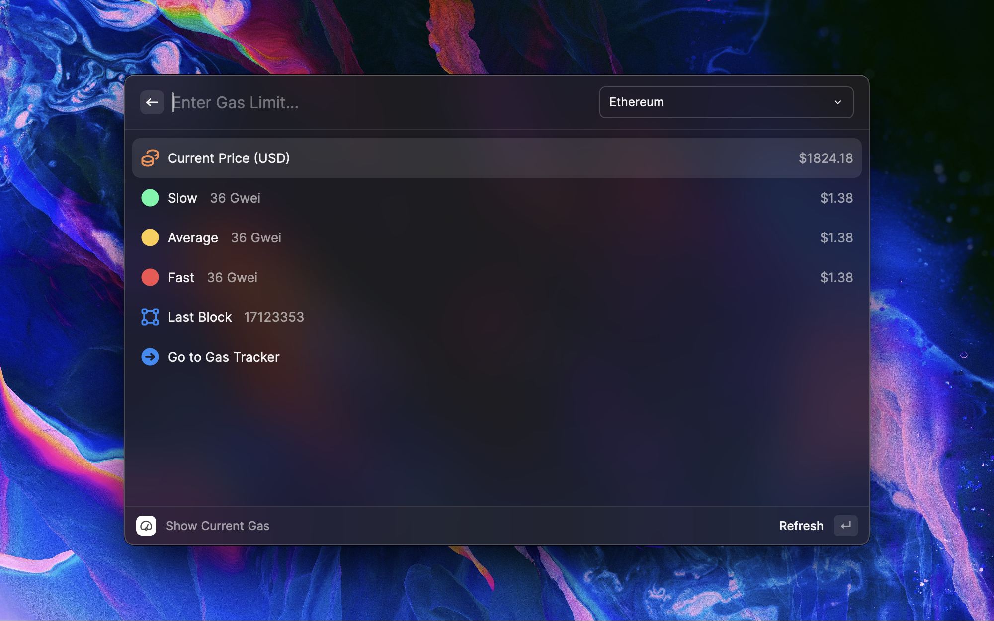 Raycast Store: Blockchain Gas Tracker