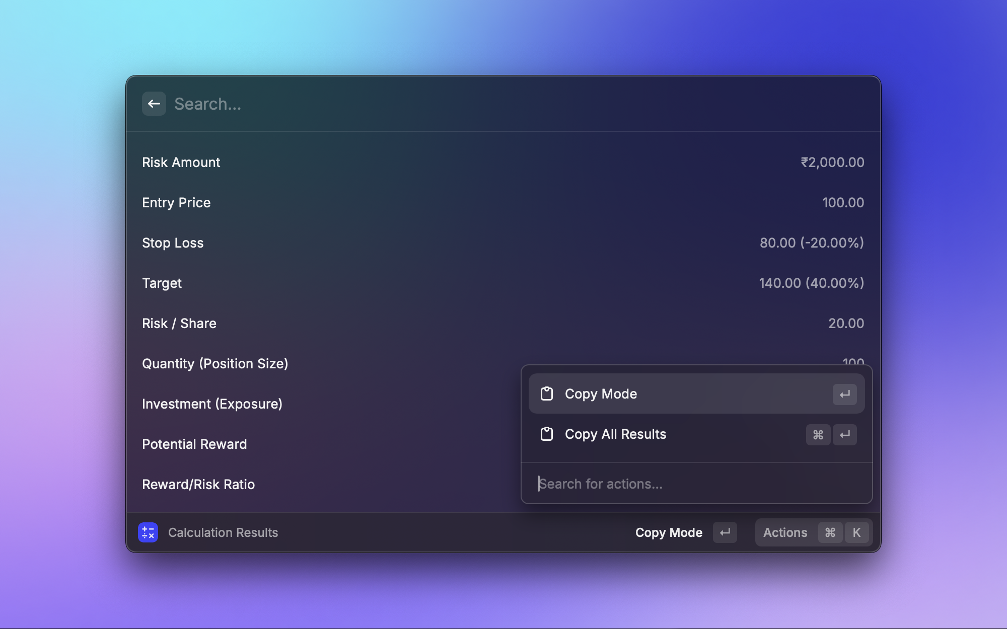 Raycast Store: Position Size Calculator
